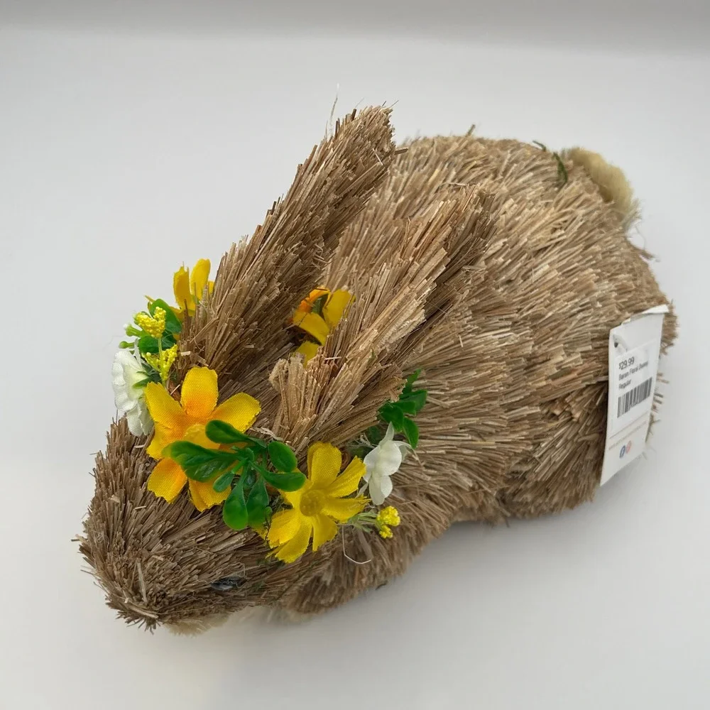 Boston International Baran Floral Bunny Sisal Straw Easter Rabbit Figurine 9in
